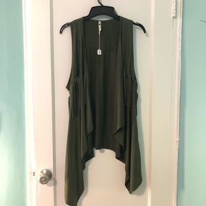 Faux suede (Vegan) olive green fringe vest